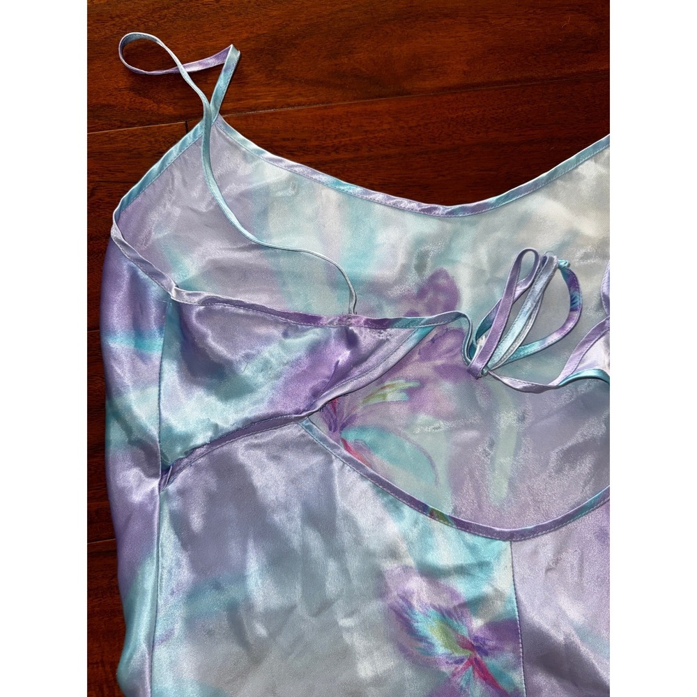 California Dynasty Nightgown Robe Set Womens Large Purple Blue Floral Satin VTG - Picture 6 of 9